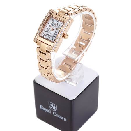 Royal Crown นาฬิกาประดับเพชรสไตล์อิตาลี รุ่น 6306-SSL-Pink Gold แถมแหวนเพชร CZ