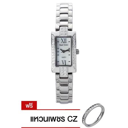 Royal Crown นาฬิกาประดับเพชรสุภาพสตรี สายสแตนเลส รุ่น 3591-SSL-Silver (Free CZ Ring) Royal Crown นาฬิกาประดับเพชรสุภาพสตรี สายสแตนเลส รุ่น 3591-SSL-Silver (Free CZ Ring)