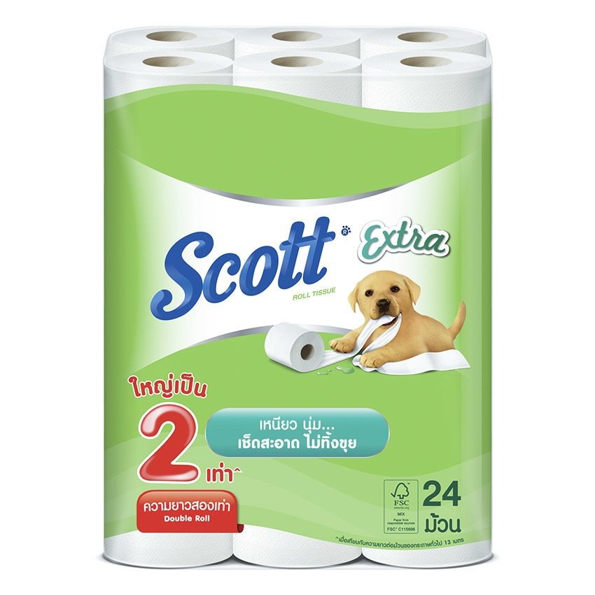 Scott Extra Double Roll สก๊อตต์เอ็กซ์ตร้ากระดาษชำระ ยาวสองเท่า (24 ม้วน)