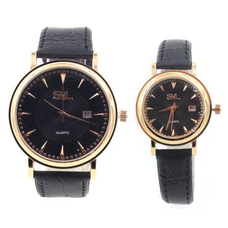 Sevenlight  SVL นาฬิกาข้อมือคู่รัก ระบบวันที่ - 9234-8162 (Black/ Rose Gold)