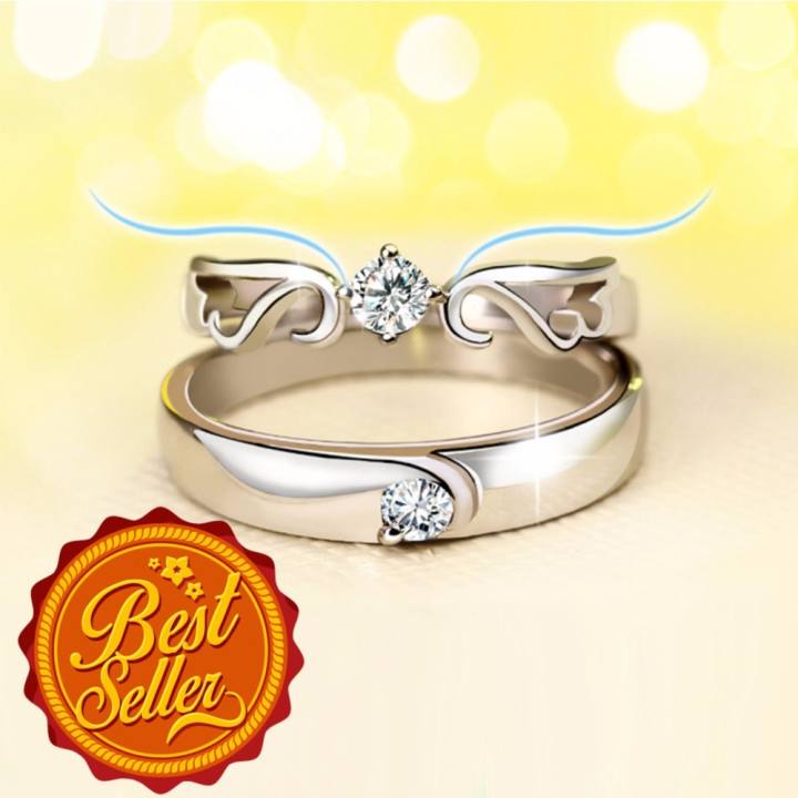 แหวนคู่รัก แหวนเงินแท้ลายหงส์+ แหวนเงินแท้จุดเพชรตรงกลาง แหวนคู่ silver 92.5 GQL006