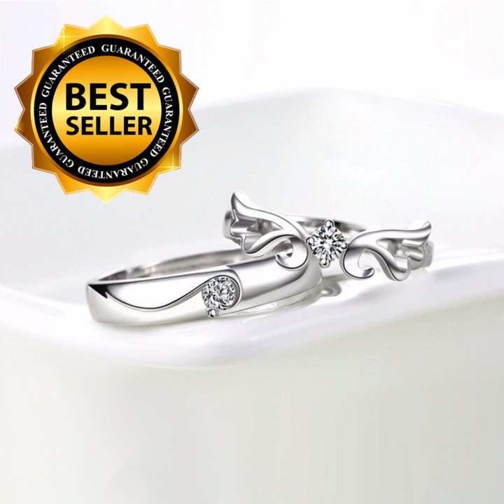 แหวนคู่ silver 92.5 GQL006 แหวนคู่ลายปีกหงส์+ แหวนเงินประดับเพชรตรงกลาง