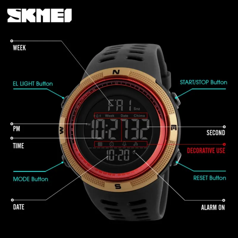 ภาพสินค้าลดจากป้ายอีก 50  SKMEI 1251 (ตั้งเวลาไทยให้ ส่งเร็ว พร้อมกล่องใบรับประกันครบเซ็ท 100% ) นาฬิกาข้อมือผู้ชาย มัลติฟังชั่น รุ่น SK-1251 (All Black) จากร้าน NINE FACE บน Lazada ภาพที่ 4