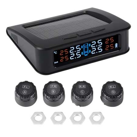 Solar TPMS Car Tire Tyre Pressure Temp Monitoring + 4 External Sensors