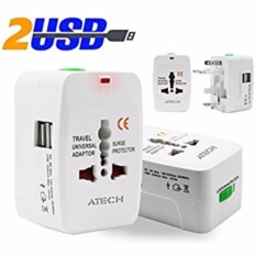 Di shop หัวเเปลงปลั่กอเนกประสงค์ Surge Protector all in one universal travel adapter Travel Power Adapter With 1000ma usb มีช่องชาร์ต USB 2 ช่อง  
