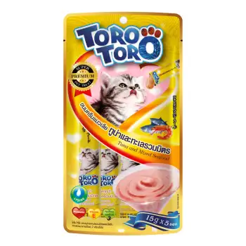 โปรโมชั่น Toro Toro โทโร โทโร่ ขนมครีมแมวเลียปลาทูน่าและทะเลรวมมิตรผสมไลซีน แพ็ค 12 (15 g. x 5 ซอง) pantip
