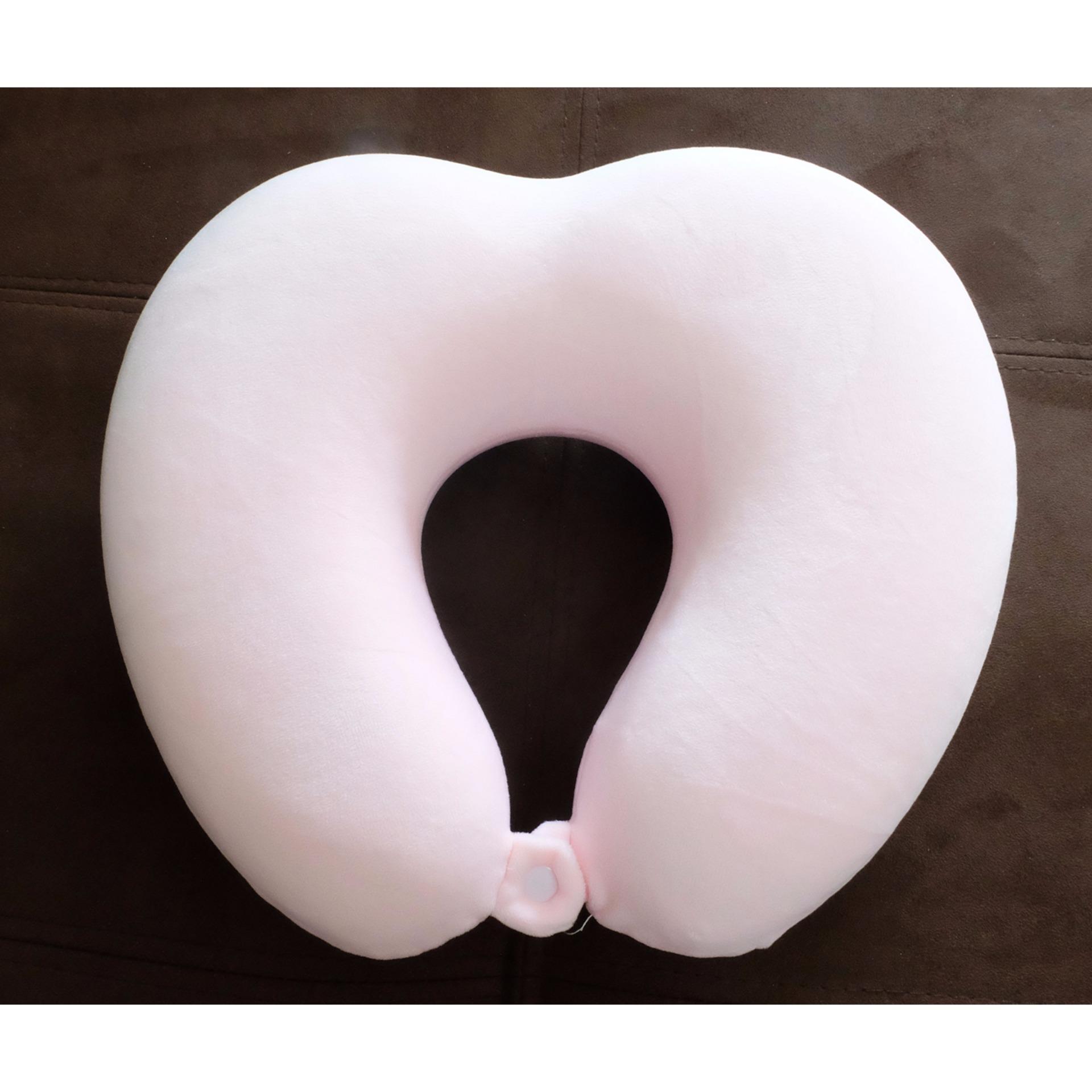 Travel Pillow หมอนรองคอ แบบมีกระดุม (สีชมพู)