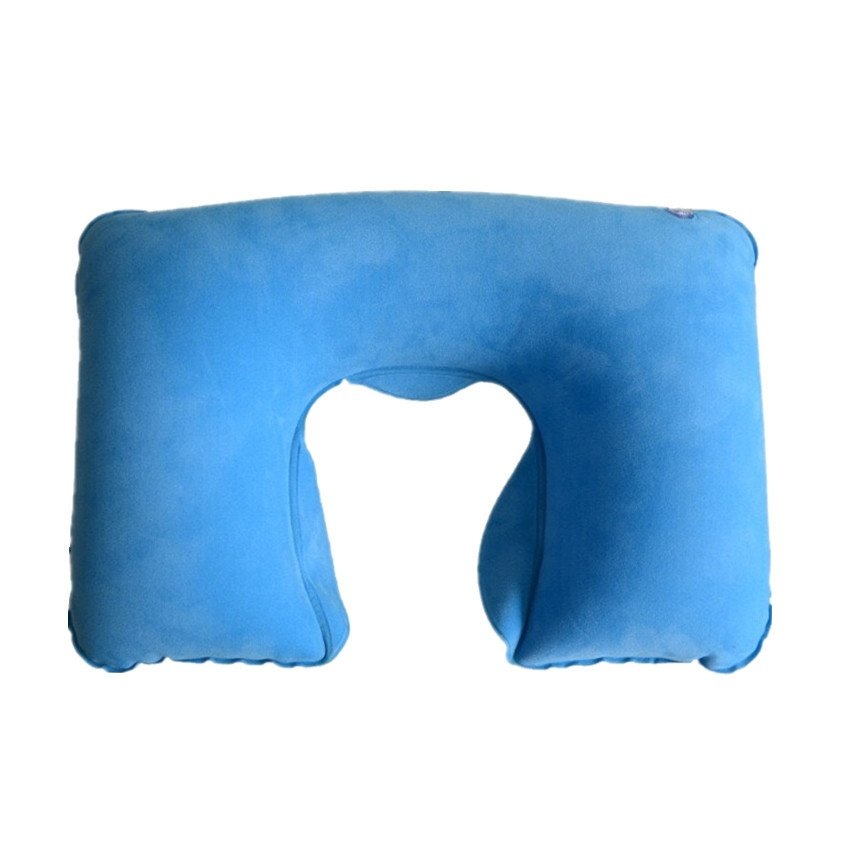 ขาย Travel U Shape Neck Rest Air Inflatable Pillow(Dark Blue) หมอนรองคอ กำมะหยี่ แบบเป่าลม สำหรับเดินทาง(ฟ้า)