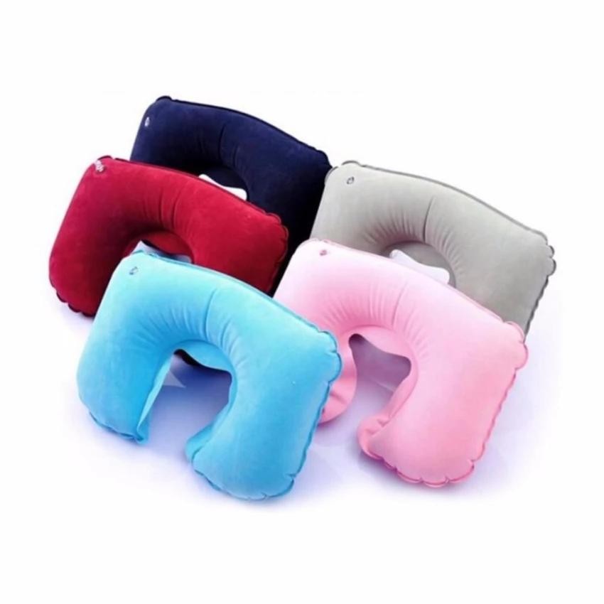 Travel U Shape Neck Rest Air Inflatable Pillow(Dark Blue) หมอนรองคอ กำมะหยี่ แบบเป่าลม สำหรับเดินทาง( คละสี )