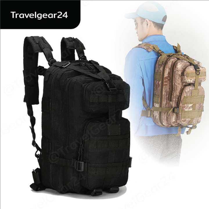 TravelGear24 กระเป๋าเป้เดินป่า เป้สะพายหลัง 3P Tactical Backpack Bag 25L (Black/สีดำ )