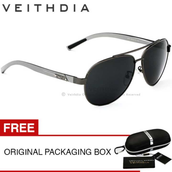 VEITHDIA แว่นตากันแดด แฟชั่น ผู้ชาย เลนส์ สีเทา กรอบ สีเงิน Men Sunglasses - Grey Lens Silver Frame
