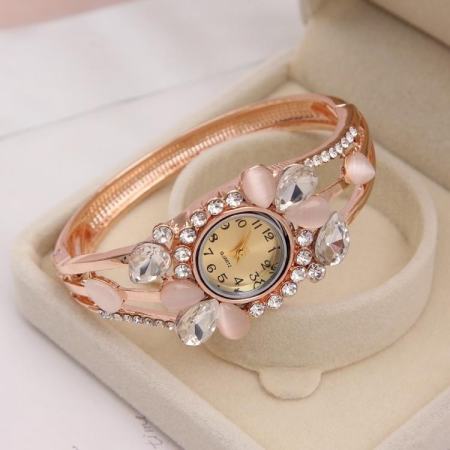 YBC ผู้หญิงดอกไม้กำไลไรน์สโตนนาฬิกาควอตซ์หรูนาฬิกาข้อมือ - INTL