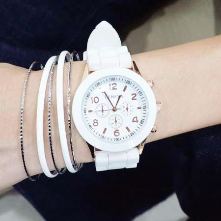 GENEVA นาฬิกาข้อมือ แพ็คคู่ ฟรีกำไลข้อมือ สายซิลิโคนนุ่ม สไตล์แบรนด์ดัง รุ่น ZD-0039