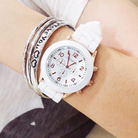 GENEVA นาฬิกาข้อมือ แพ็คคู่ ฟรีกำไลข้อมือ สายซิลิโคนนุ่ม สไตล์แบรนด์ดัง รุ่น ZD-0039