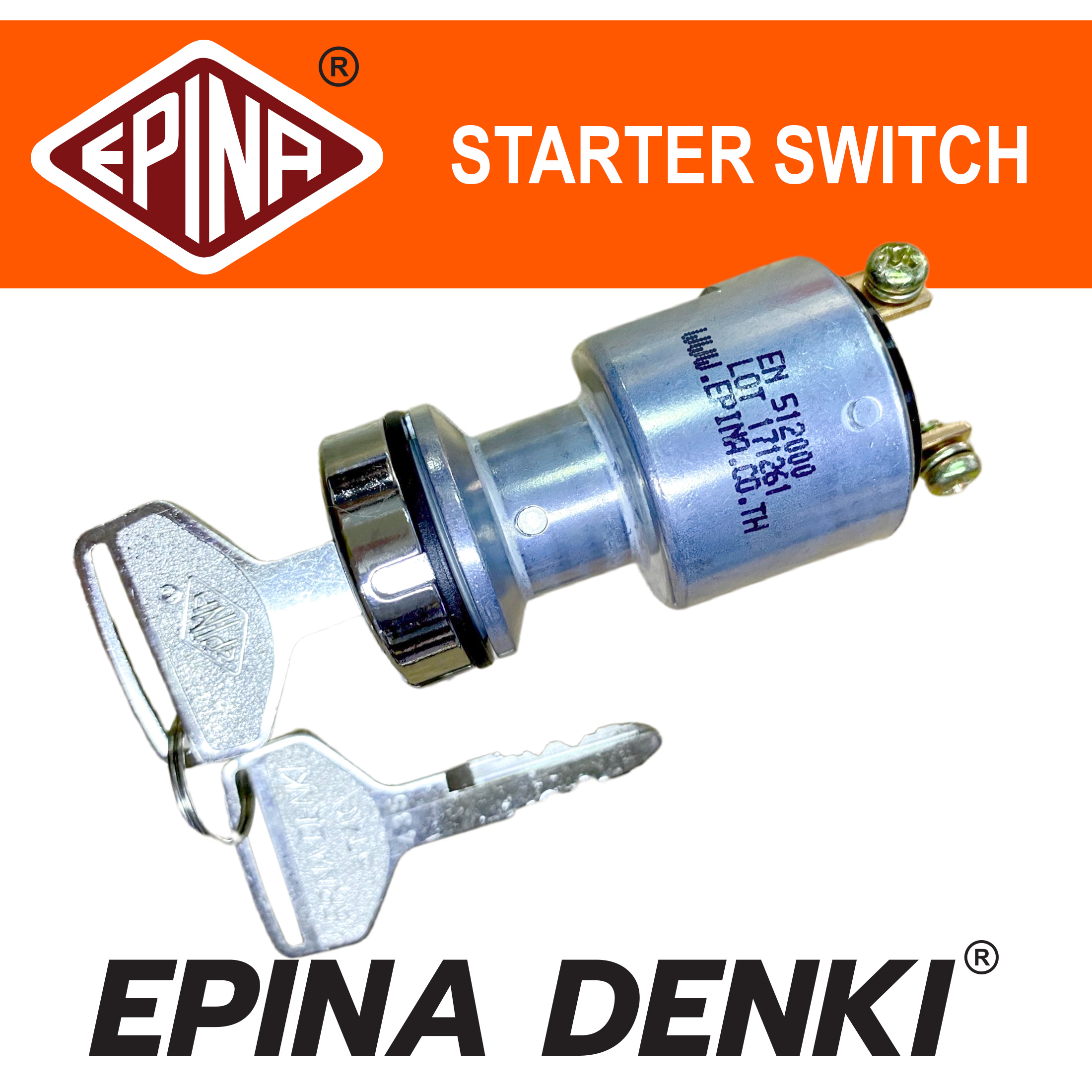 Starter Switch EPINA EN512000 ST 40 สวิทซ์กุญแจสตาร์ทคอยาว 4 สาย สวิตซ์กุญแจ ชุดสวิทซ์กุญแจ คอยาว EPINA DENKI แท้ คุณภาพดี ทนทาน ราคาถูก อะไหล่ราคาส่ง