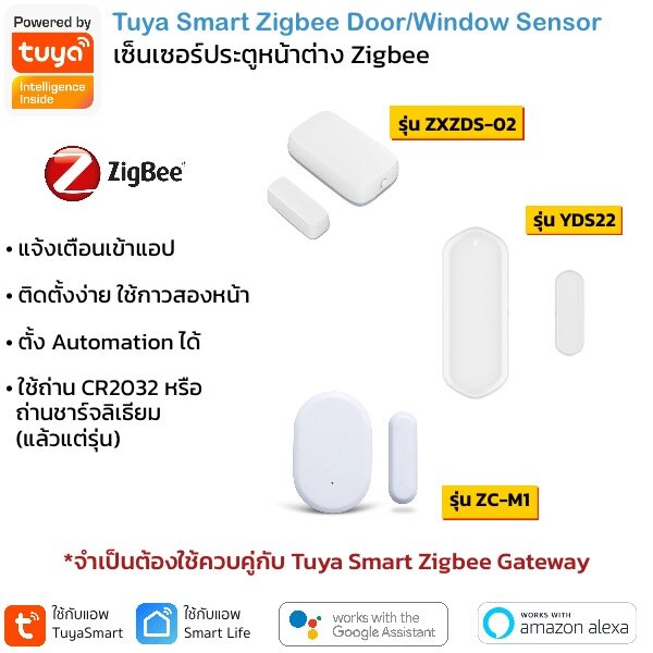 Tuya Zigbee Door and Window Sensor (ZXZDS-02 / ZC-M1) เซ็นเซอร์ประตูหน้าต่างสัญญาณ Zigbee ใช้กับ Tuya Gateway รองรับ Google Home/ Alexa (ใช้กับแอพ TuyaSmart/ Smart Life)