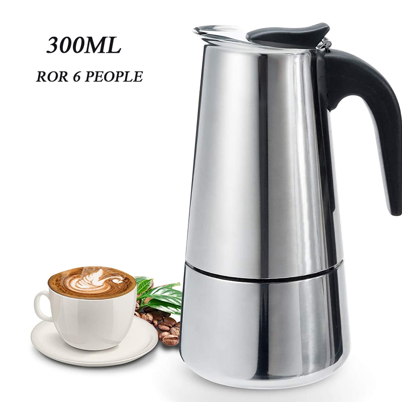 Moka Espresso Maker สแตนเลสพกพากาต้มน้ำ กาต้มกาแฟสดแบบพกพา หม้อต้มกาแฟแบบแรงดัน เอสเปรสโซ่ขนาด 6 ถ้วย 300 มล 9 ถ้วย 450 มล Suzakuu