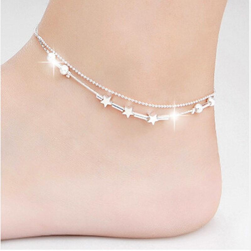 สร้อยข้อเท้า Little Star Women Chain Ankle Bracelet Barefoot Sandal Beach Foot Jewelry Alloy Silver 25 cm