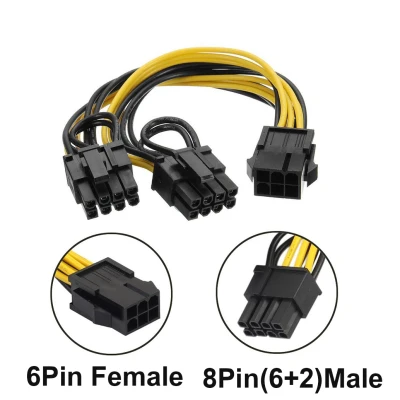 6Pin PCI Express to Dual PCIE 8 (6+2) pin Power Cable 20cm Motherboard Graphics Card PCI-E GPU Power Data Cable Splitter