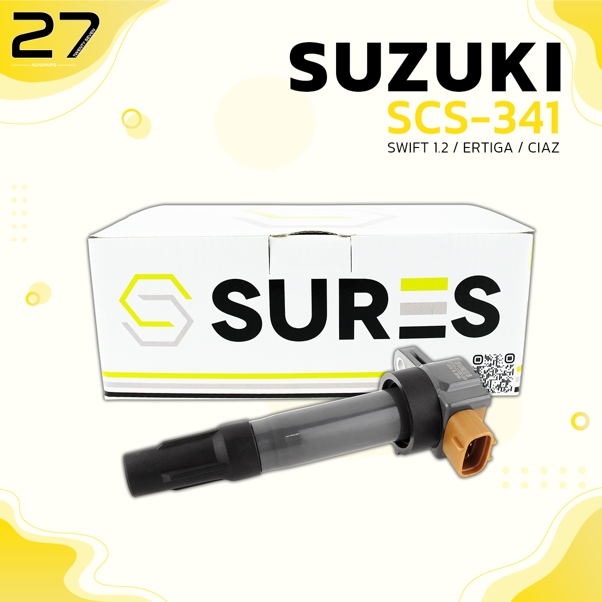 คอล์ยจุดระเบิด SURES - SUZUKI SWIFT 1.2 / ERTIGA / CIAZ  ปี 2012-2017 - รหัส SCS-341 - MADE IN JAPAN