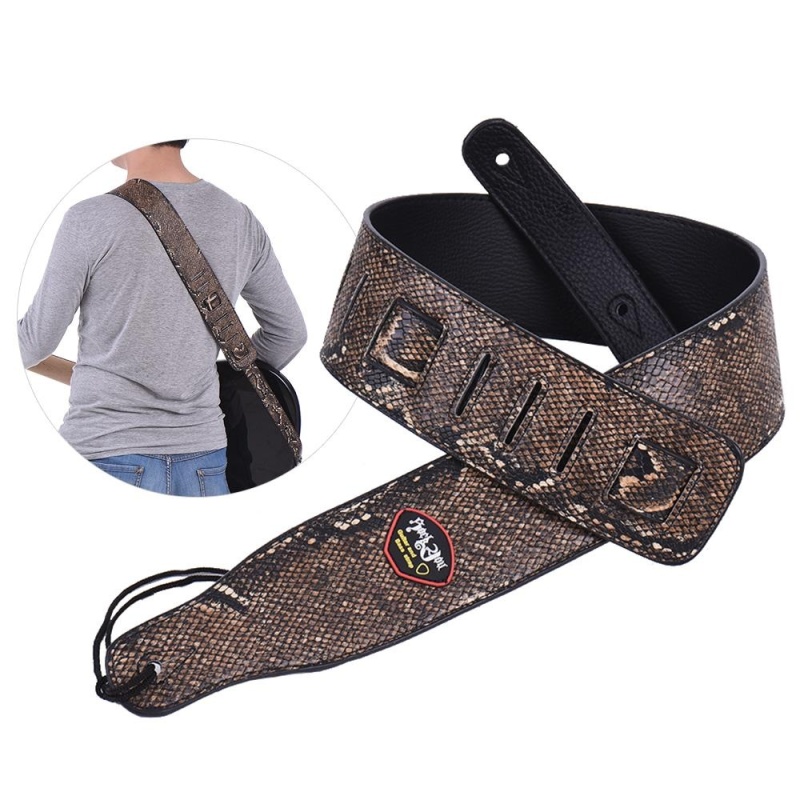 Adjustable Guitar Shoulder Strap Snakeskin Grain PU Leather 7.2cm / 2.8in Width with Pick Pocket Tie Malaysia
