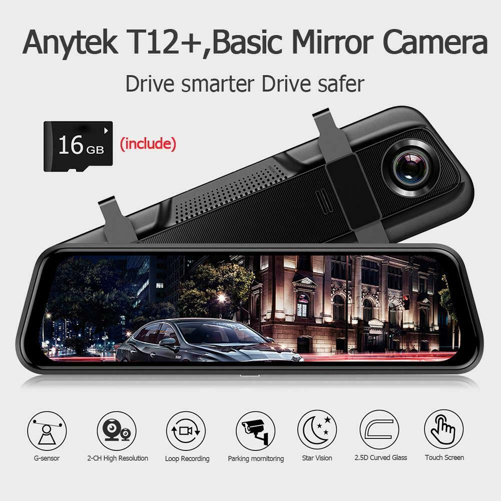 10 Inch Touch Screen Car DVR Rear Views Mirror Dash Cam Full HD 1080P Dual Len