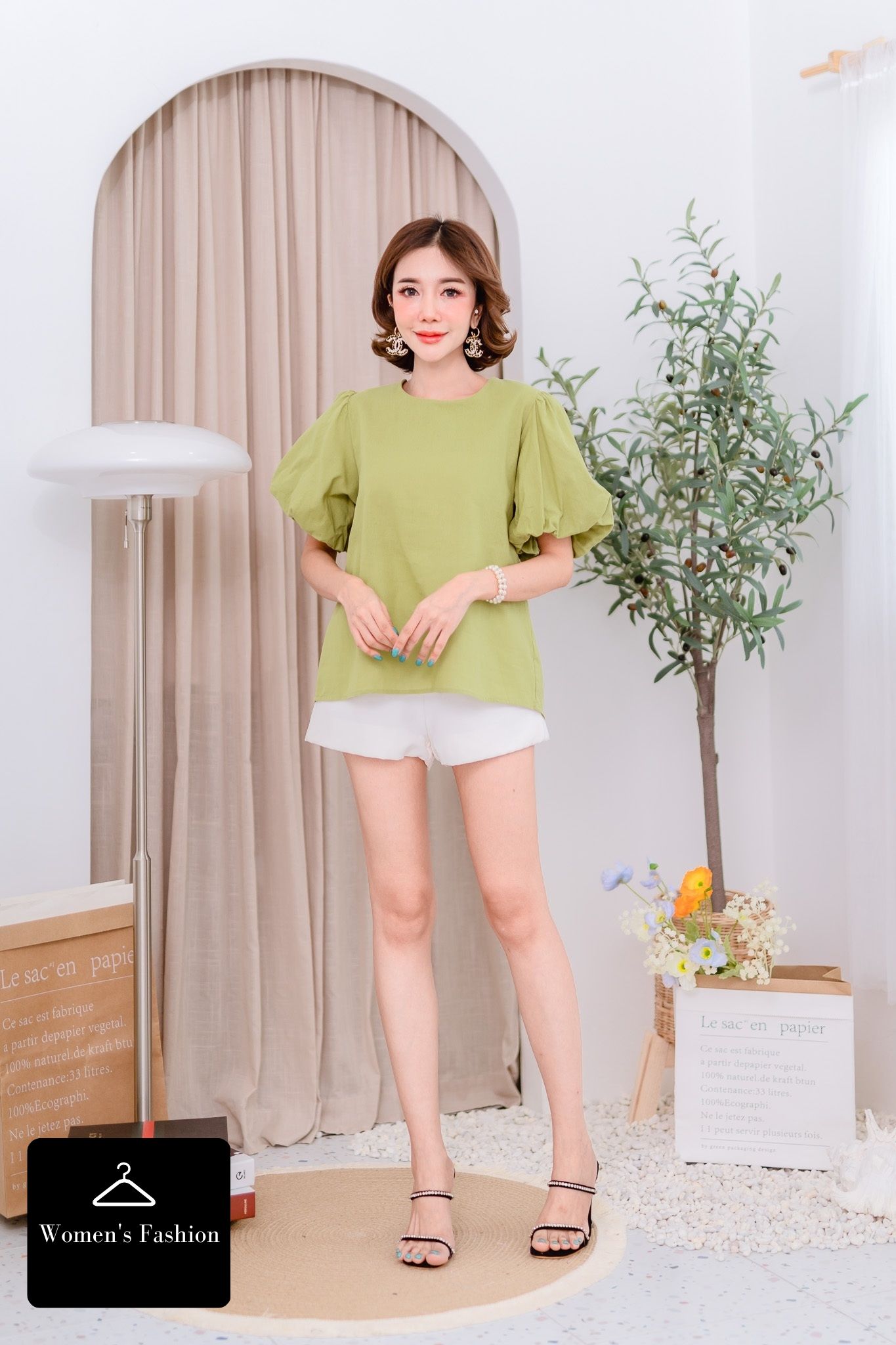 WOMEN FASHION B09 เสื้อเบลาส์ ลินิน(Mอก36-40”) เสื้อทำงานหญิง เสื้อ ...