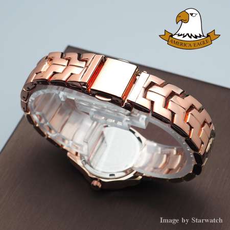 AMERICA EAGLE นาฬิกาข้อมือผู้หญิง สายสแตนเลส รุ่น AE002L - PinkGold/Black AMERICA EAGLE นาฬิกาข้อมือผู้หญิง สายสแตนเลส รุ่น AE002L - PinkGold/Black
