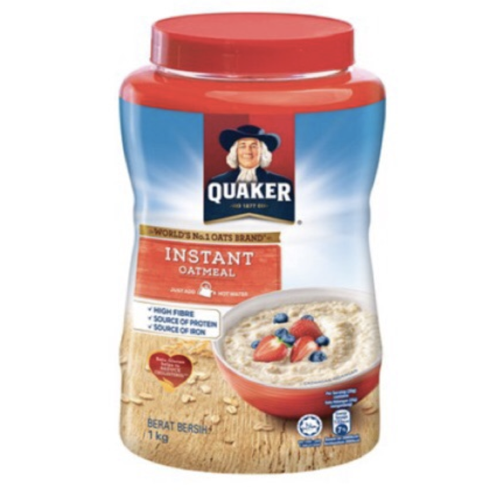 QUAKER Instant Oatmeal เควกเกอร์ ข้าวโอ๊ต ปรุงสำเร็จ 1 kg. (กระป๋อง)