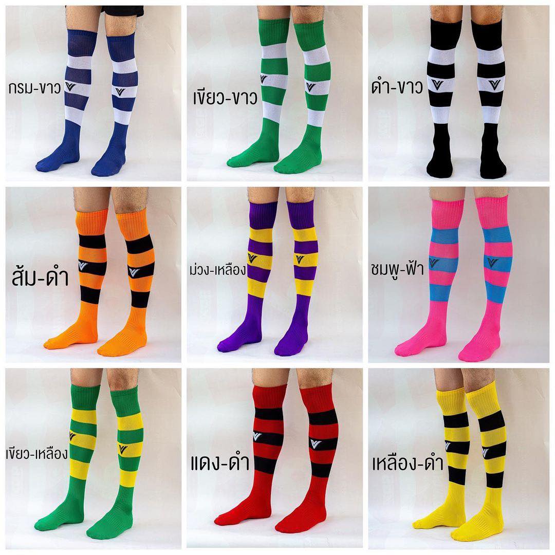 ถุงเท้าฟุตบอลยาว แบบลาย15สี  striped socks