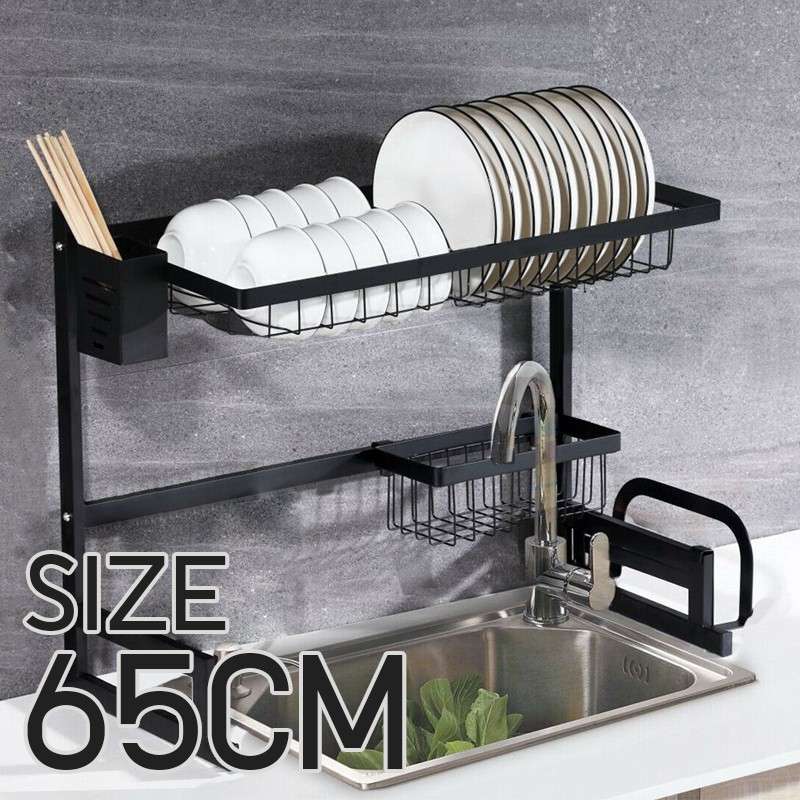 ชั้นวางของครัว Stainless Steel Home Kitchen Shelf Plate Dish Rack Drying Drain Storage Holder