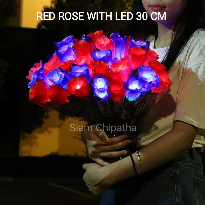 Valentine's Day Gift-Romantic Red Rose Holiday Decoration with LED Glowing Artificial Rose