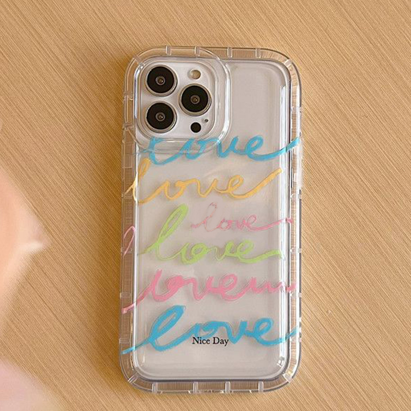 For IPhone 13 Pro Max IPhone Case Thickened TPU Soft Case Clear Case Airbag Shockproof Colourful Love Compatible with For 11 Pro Max