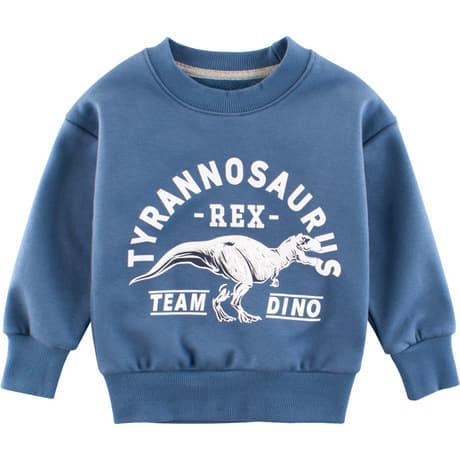 Koolkidsroom เสื้อแขนยาวเด็ก เสื้อกันหนาวเด็ก เสื้อหนาวเด็ก แขนยาว สีฟ้า ลาย T-Rex (อายุ 2-8ปี, ไซส์ 90-140)