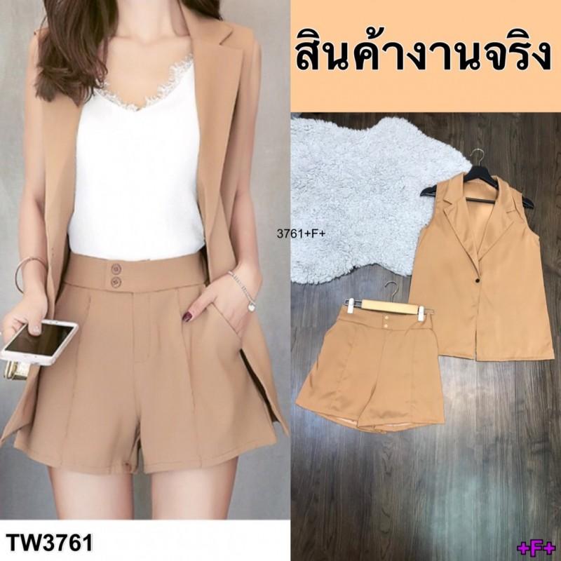 S3761 เสื้อสูทแขนกุด+กางเกงขาสั้น