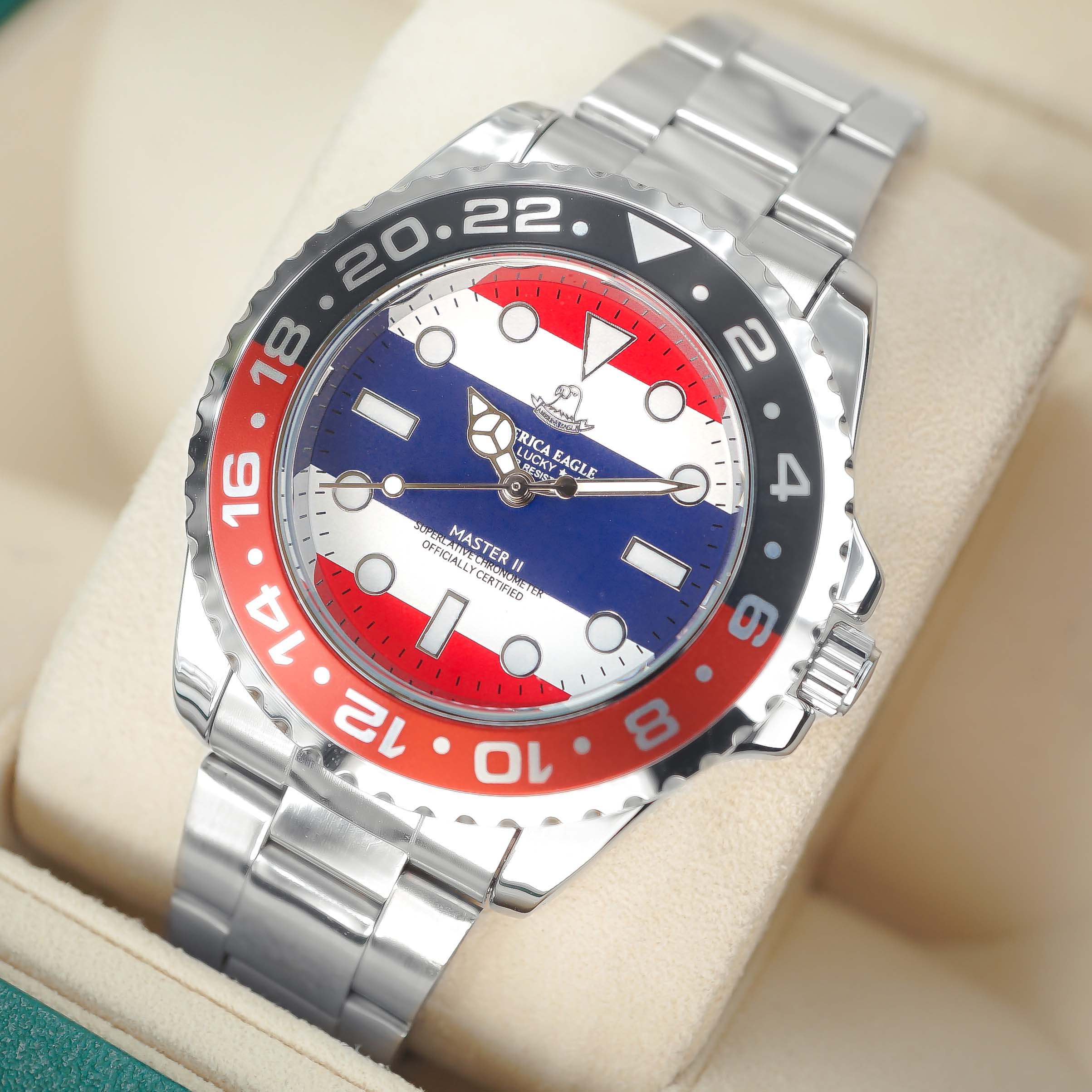 America Eagle นาฬิกาข้อมือผู้ชาย ราคาถูก แถมกล่องนาฬิกา รุ่น AE8007G หน้าธงชาติขอบดำแดง