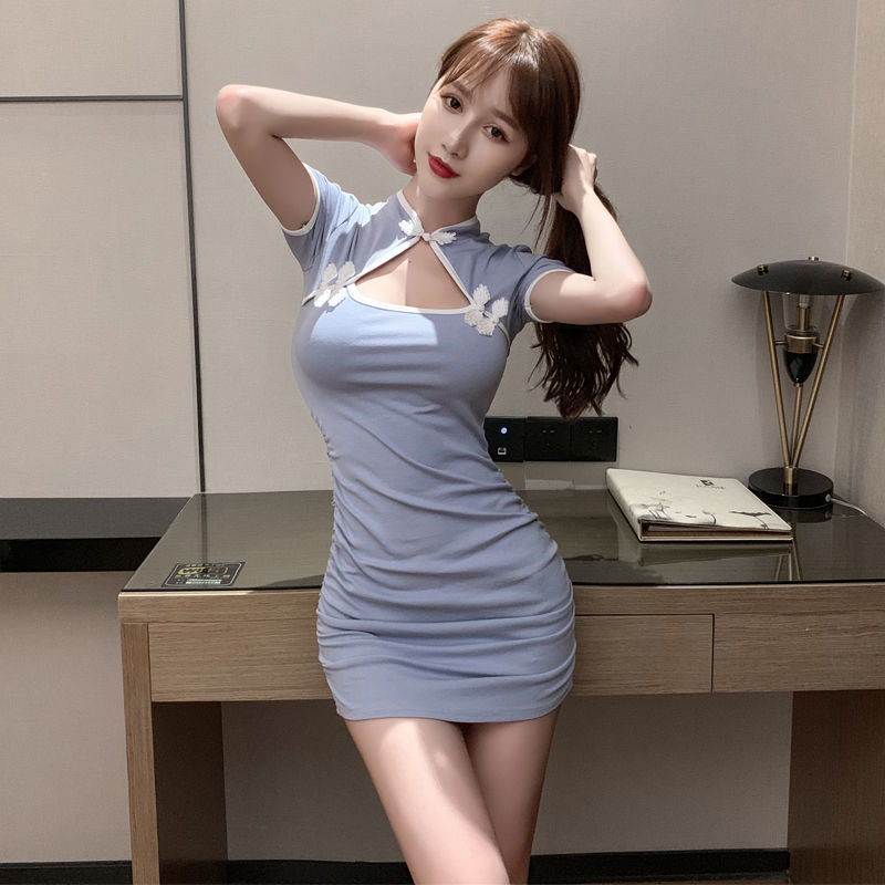 Dress Women Korean Style Retro Fashion Short-sleeved Ladies Folds Improved Cheongsam Style Bag Hips Waist Slim Skirts for Women Clothes