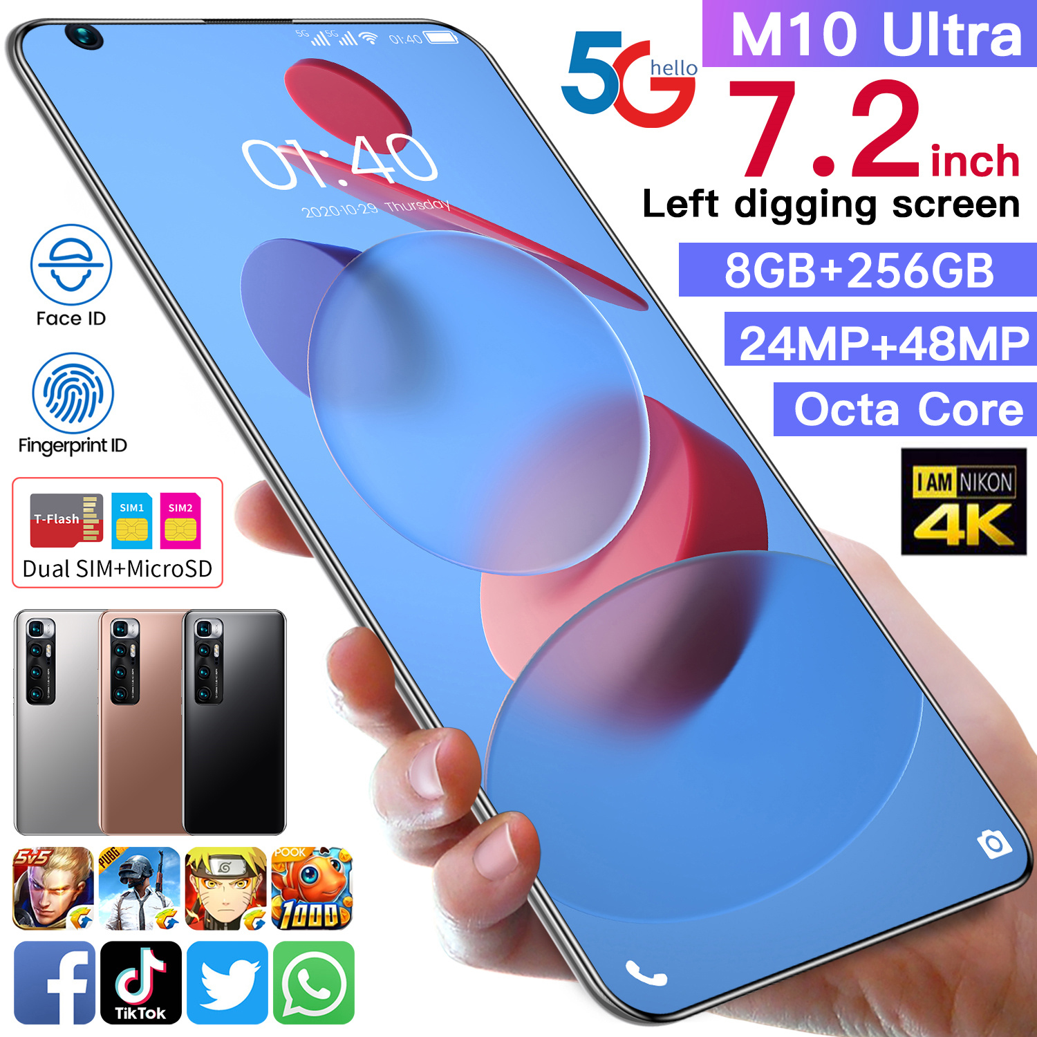 จัดส่งฟรี มือถือโทรศัพท์มือถือ Xiao M10 Ultra5G 7.2 นิ้วFull HD Ram12GB+Rom512Gกล้องห โทรศัพท์ Smartphoneโทรศัพท์ถูกๆโทรศัพท์ Android HD 6+128GB รองรับเครือข่าย 5Gการ์ด