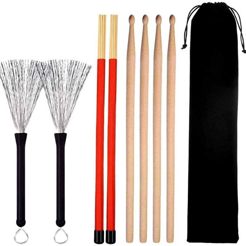 Drum Sticks Set, Maple Wood Drum Sticks, Drum Wire Brushes Retractable Drum Sticks Brush, Drum Stick Dowel Drumsticks