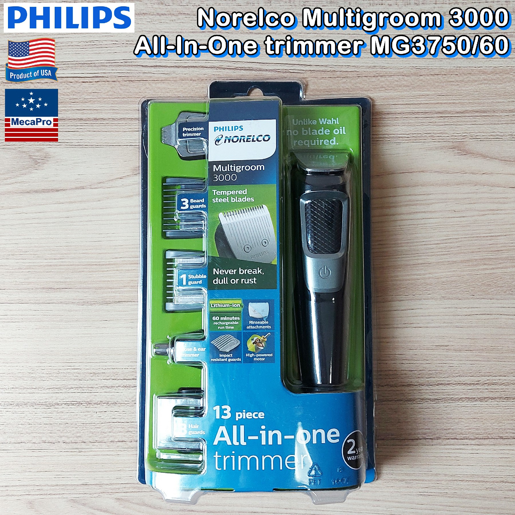 Philips® Norelco Multigroom 3000 All-In-One trimmer MG3750/60 ฟิลิปส์ อุปกรณ์ตัดแต่งขนบนใบหน้า