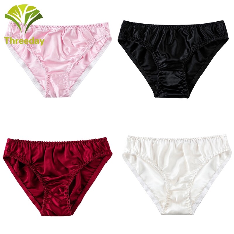 Women Silk-like Satin Panties Bikini Underwear Breathable Solid Color Briefs  - misa56 - ThaiPick