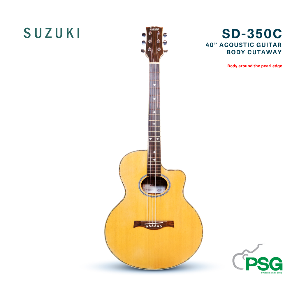 SUZUKI SD-350C : 40” ACOUSTIC GUITAR BODY CUTAWAY ( ขอบมุก สีไม้ )