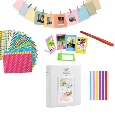 64 Pockets Album Container + 10-IN-1 Kits for Fujifilm Instax Mini 7s 8 9 70 90 SP-2 Photo Film ( Hanging Frames + Sticker + Pen)