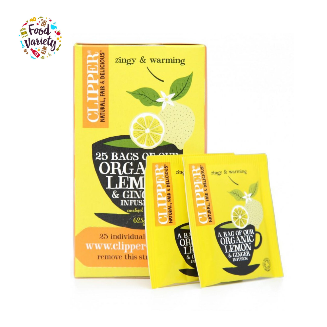 Clipper 25 Bags of Organic Lemon & Ginger Infusion Tea 62.5g คลิปเปอร์ ชามะนาวและขิง 62.5กรัม