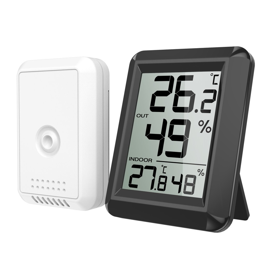 เครื่องวัดอุณหภูมิและความชื้นภายในและภายนอกบ้านแบบดิจิตอล  Indoor Outdoor Digital Thermometer Hygrometer, Temperature Humidity Monitor, 1 Wireless Sensor, LCD Screen, ℃/℉ Switch for Home,Office,etc (สีดำ)