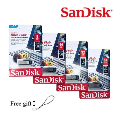 SanDisk Ultra Flair 8GB-16GB - 32GB - 64GB USB 3.0 แฟลชไดรฟ์ Pendrive CZ73