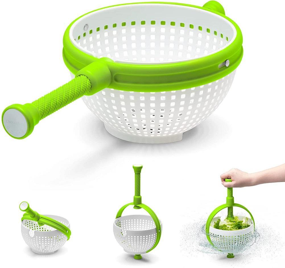 2 in 1 Salad Rotating Machine Vegetable Drain Basket Dehydrator