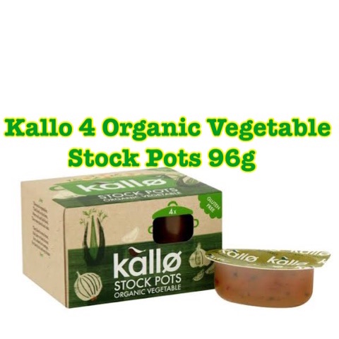 Kallo 4 Organic Vegetable Stock Pots 96g แคโล น้ำสต๊อกผักออร์แกนิค 4 ชิ้นในหนึ่งกล่องขนาด  96 กรัม