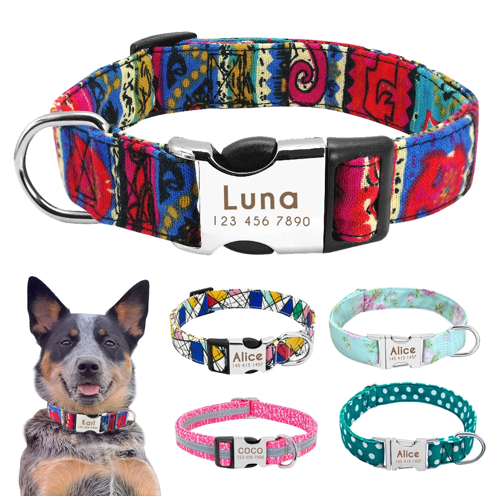 High quality fashion Nylon Dog Collar Personalized Pet Collar Engraved