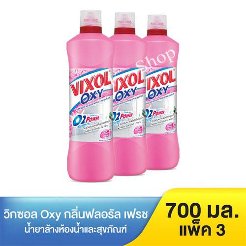 VIXOL วิกซอล ออกซี่ น้ำยาล้างห้องน้ำ   ออกซี่ฟลอรัล เฟรช (ขนาด700 มล. แพ็ค 3 ขวด)